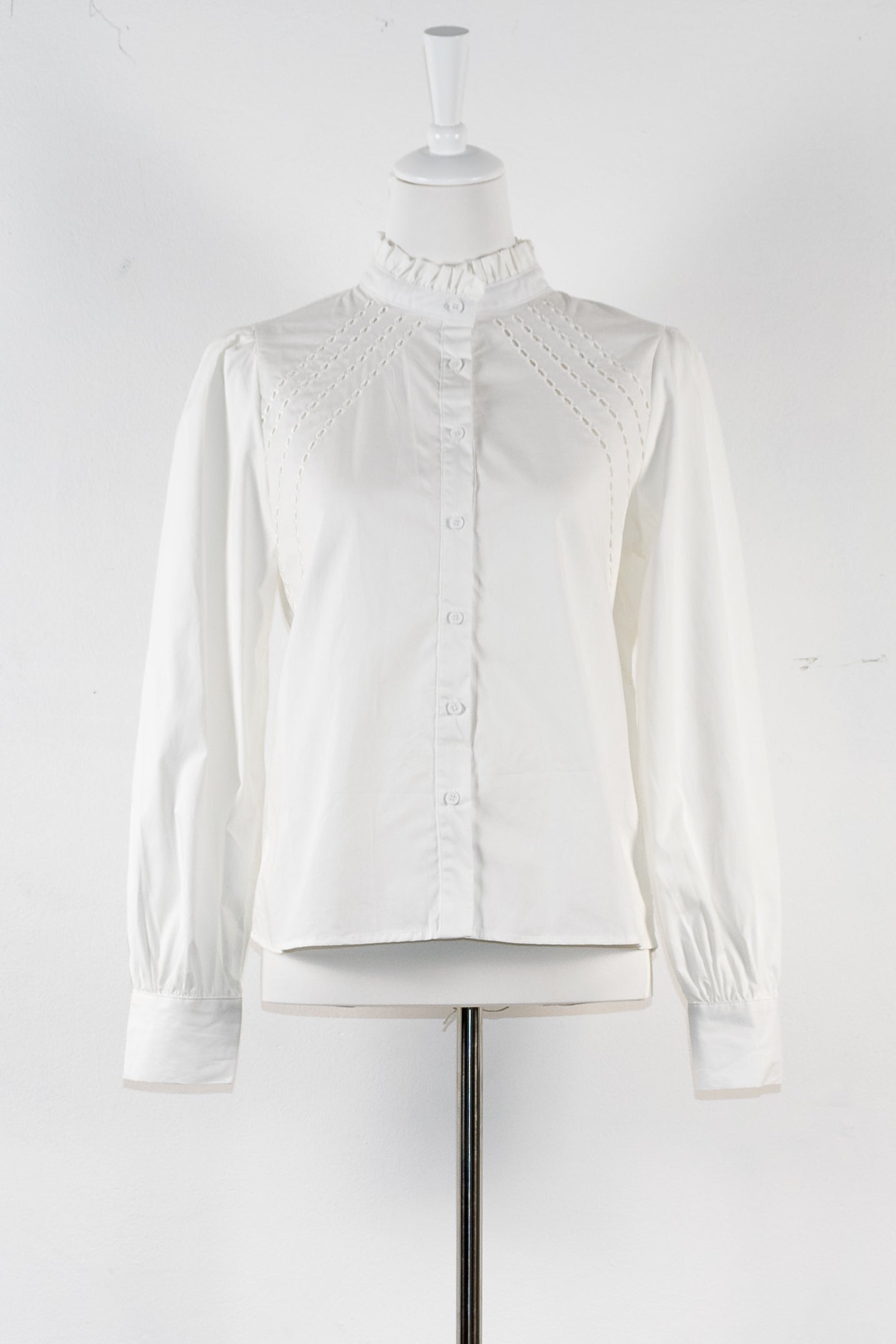 White Shirt with Ruffled Collar